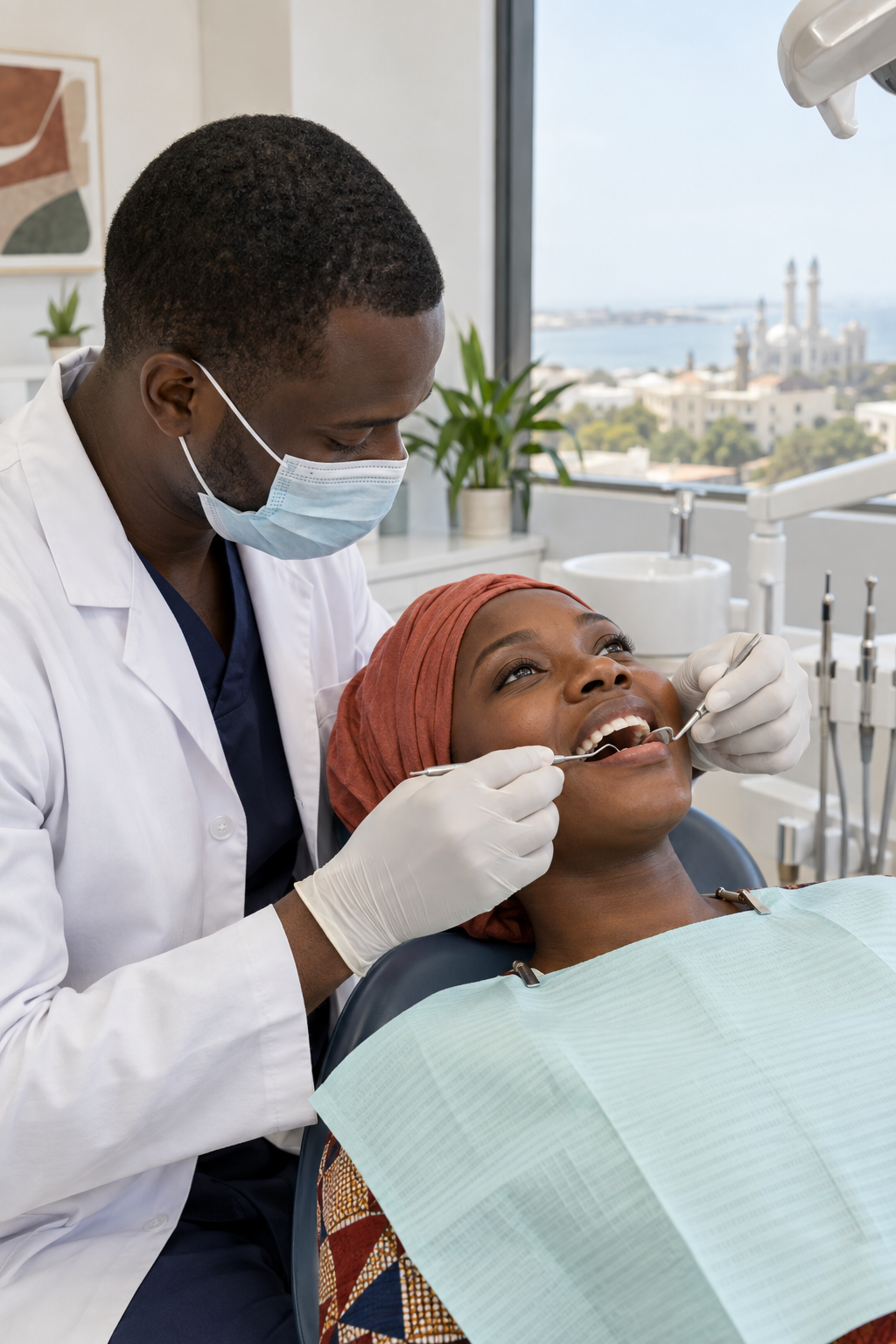 Échange attentif entre une dentiste et une patiente à Dakar